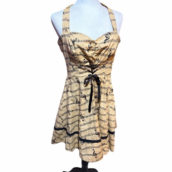 Ladies Halter Music Note Dress-Crinoline-Zip Back-Adjustable Bodice-Size XL - Picture 2 of 11